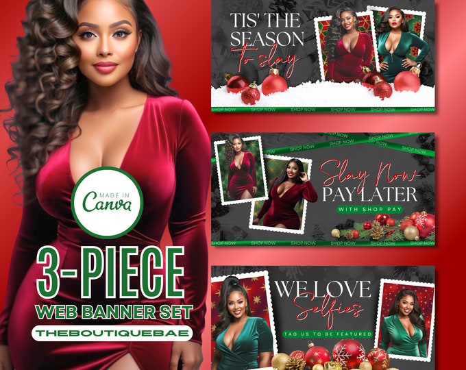 Christmas Website Template, Website Banner, Shopify Website, DIY Website, Canva Template, Website Design