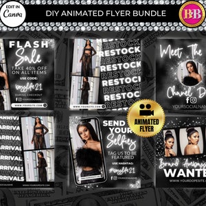 Animated Neon Flyer Set: Black & White Branding Templates (Canva)