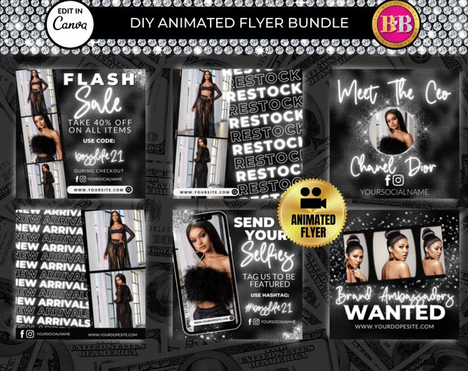 Black & White Neon Branding Flyer Set, Animated Flyer, Sales Flyer, Summer Flyer, Motion Flyer, Product Launch, New Product flyer