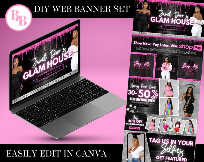 Website Template, Website Banner, Shopify Website, DIY Website, Canva Template, Website Design  Edit on Etsy  Listing Stats