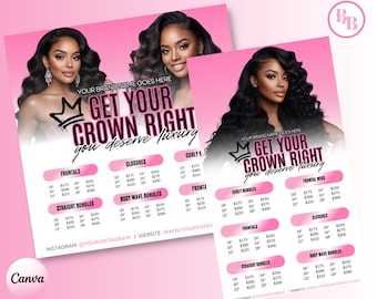 DIY Pink Black Hair price list flyer, Hair Pricing Flyer, Hair Flyer, Social Media Flyer, Hair Flyer, Hair Bundle list