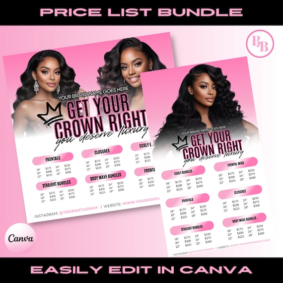 Pink Hair Price List Flyer: DIY Social Media Template (Canva)