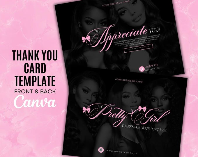 DIY Business Thank You Card Canva Template - Send Us Your Selfies - Hair - Boutique - Nails - Beauty - Lashes