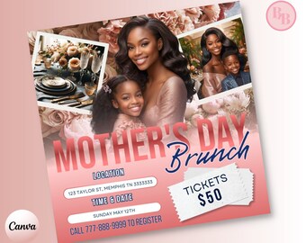 Mother's Day Brunch Flyer Template - Canva Editable Animated Social Media Invite, Personalize Digital Download for Event Promotion