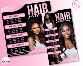 Folleto de lista de precios de peinados DIY: Plantilla rosa y negra para redes sociales