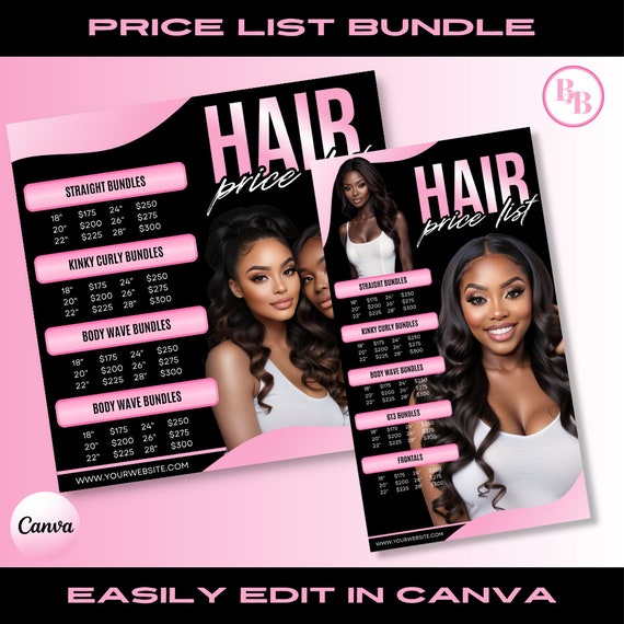 DIY Hair Price List Flyer: Pink & Black Social Media Template