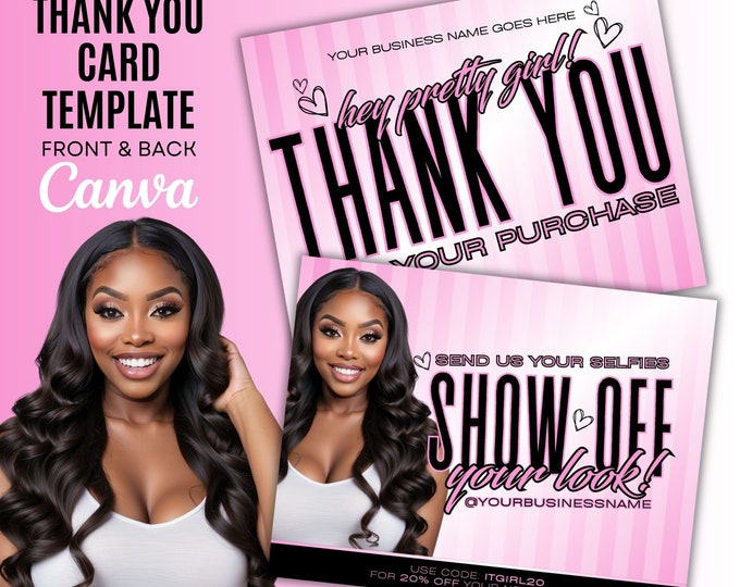 DIY Business Thank You Card Canva Template - Send Us Your Selfies - Hair - Boutique - Nails - Beauty - Lashes