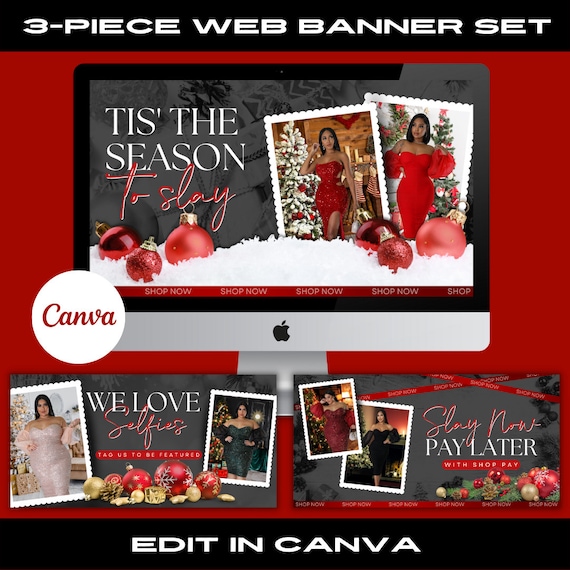 Christmas Website Banner Template: Shopify, Wix, WordPress (Canva)