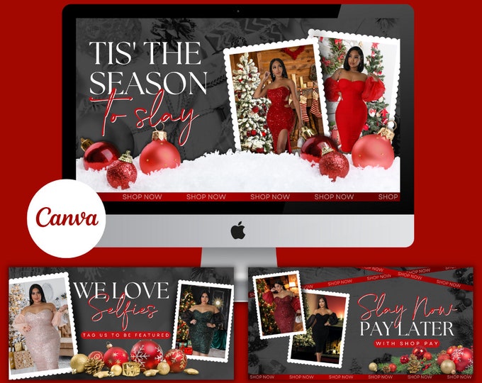 Christmas Website Template, Website Banner, Shopify Website, DIY Website, Canva Template, Website Design