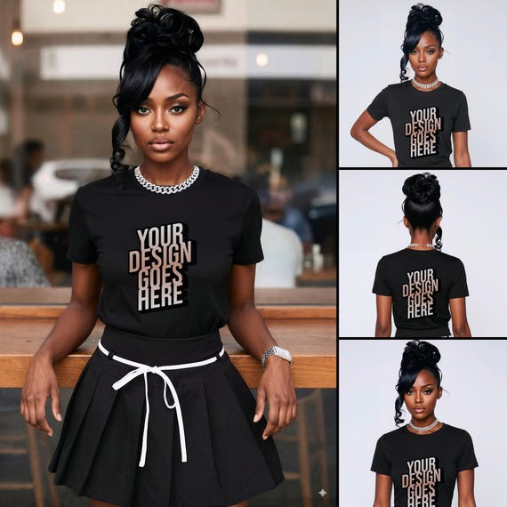 Black T-Shirt Mockup Bundle | Female Model Lifestyle & Studio Mockups (Digital Download)