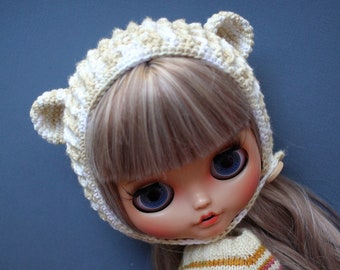 Handmade Crochet Bear Hat for Blythe Doll - Cute Animal Ear Hat for Blythe - Ready to ship