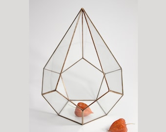 Drop-shaped terrarium container for carnivorous plants, succulent & cactus; Geometric wedding decor; Minimalistic glass pot; Diy gift;