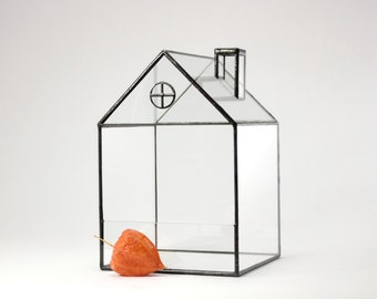 Clear mini House for plants; Best Housewarming gift; Transparent terrarium container unique planter; Windowsill glass decor; Cute plant pot;