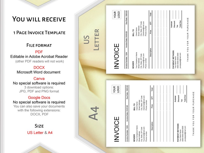 Minimalistic Invoice Bundle for Word Canva Google Docs PDF Adobe Reader ...