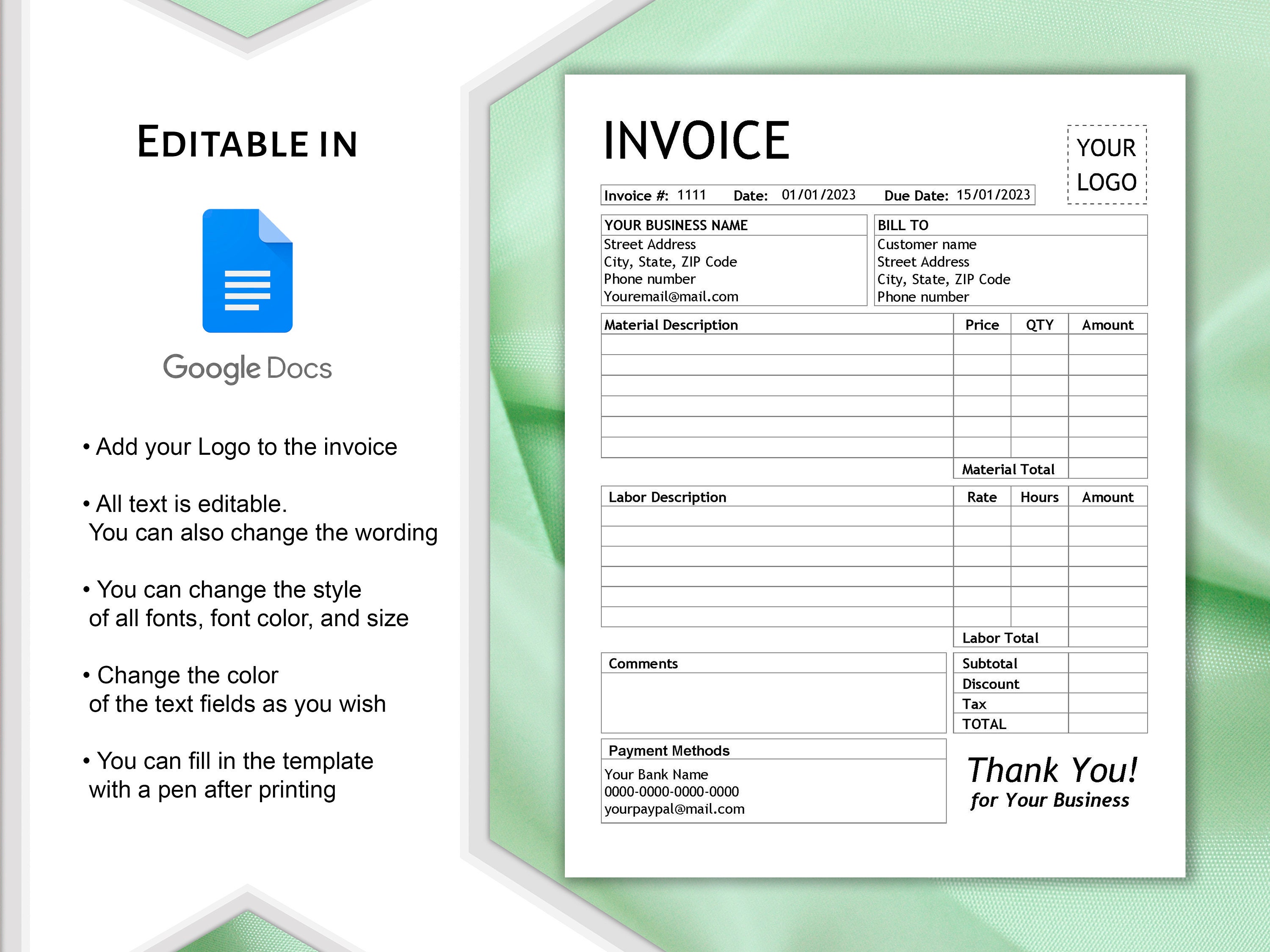 Custom Labor Invoice