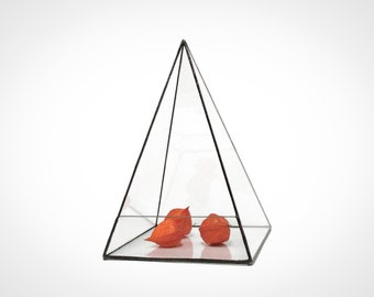 Pyramid form terrarium tank of glass for air plants, flowers and carnivorous plant; Geometric minimalistic home decor; Mother's Day gifts;