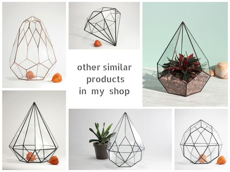 Small stained glass florarium Decorative tank for home flowers, artificial plants Cute handcrafted table decor pentagonal pyramid pot image 9