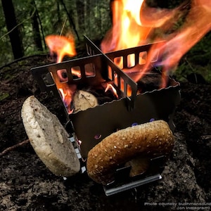 Ultra-versatile USA Stove - Backpacking Camping Bushcraft Survival Titanium twig wood burning compact portable flat folding rocket gasifier