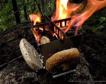 Titanium Flat-Pack Camping Stove – USA Made Bushcraft, Backpacking, Collapsible wood / twig stove