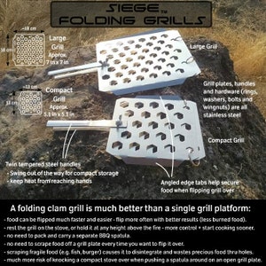 SIEGE® Folding Grill: finest portable grill for camping bushcraft backpacking outdoor survival prep BBQ grilling. USA made Wood Twig Stove