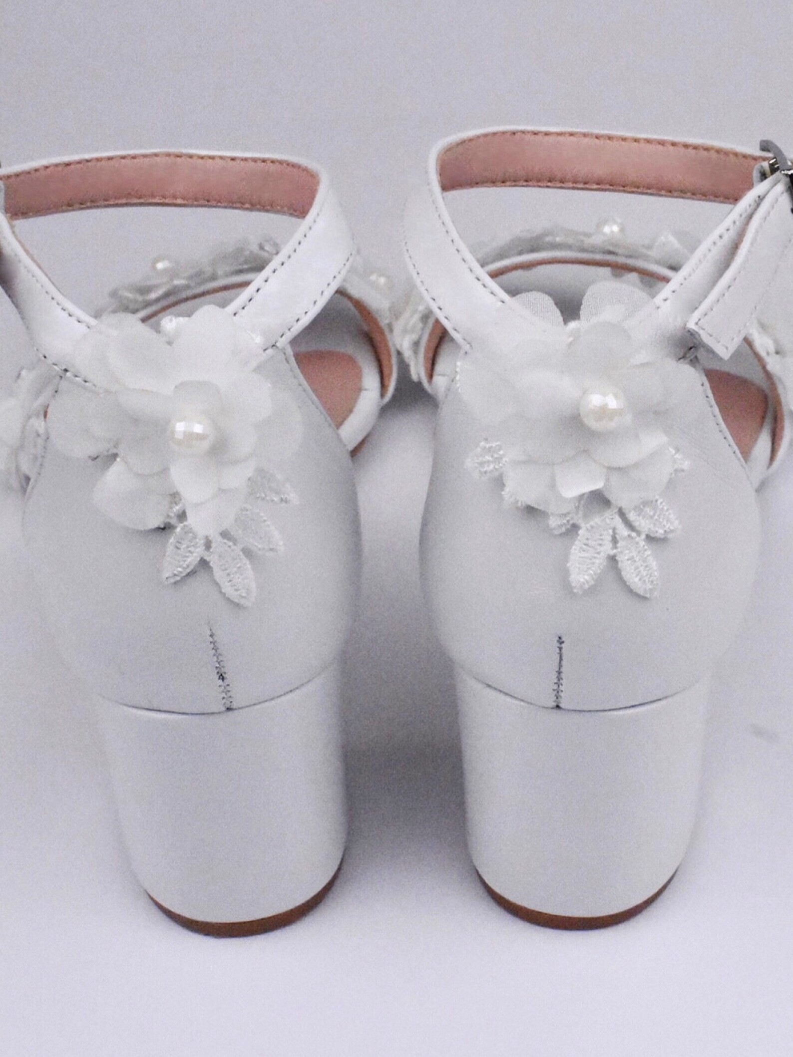 Wedding white block heels White Bridal Shoes flower lace | Etsy