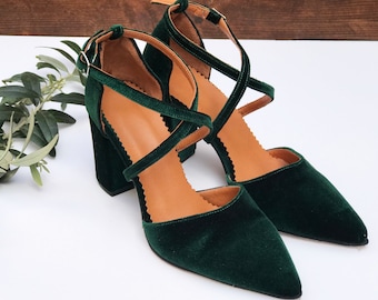 Green Velvet Heels - Etsy