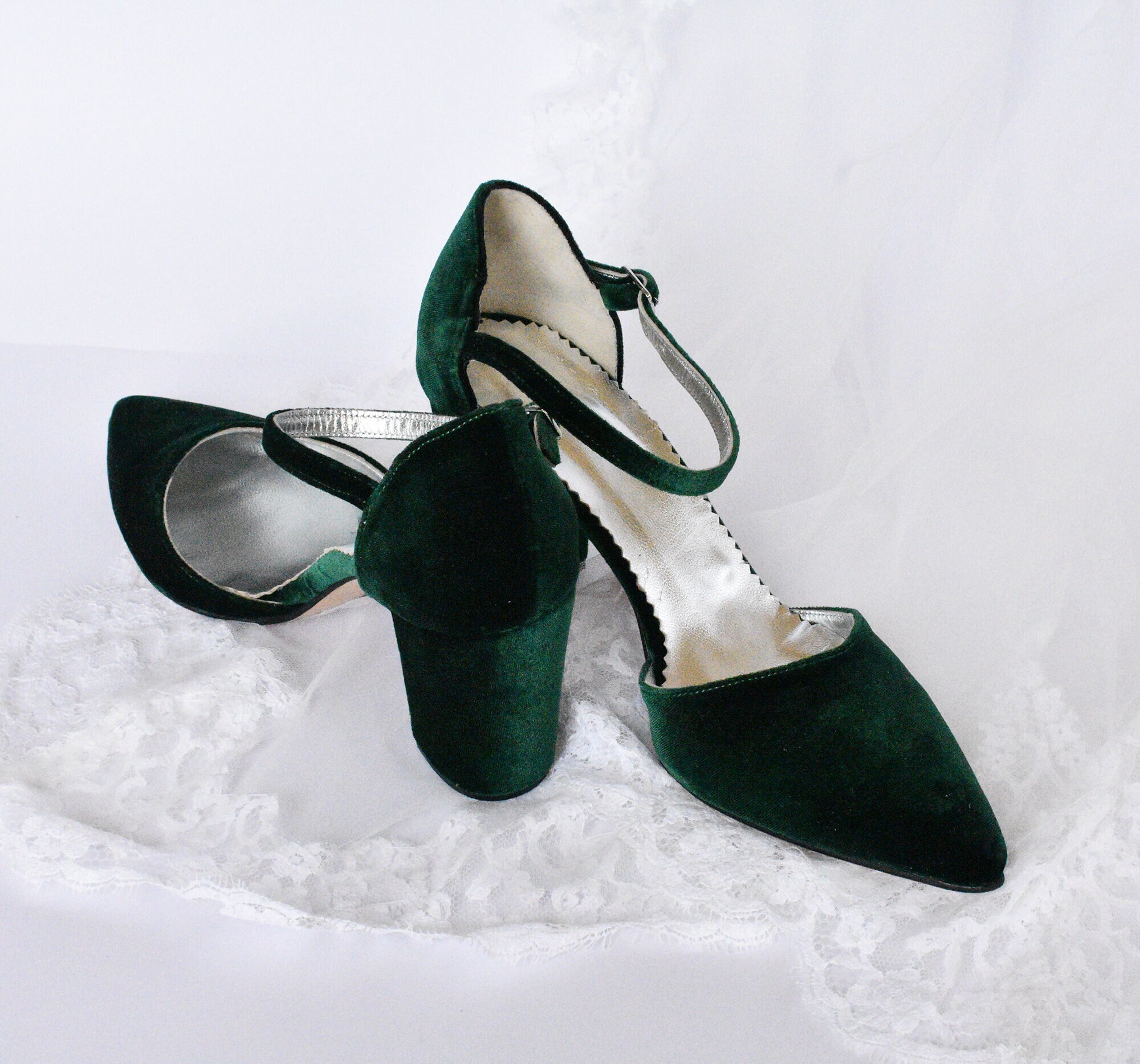 dark green block heels