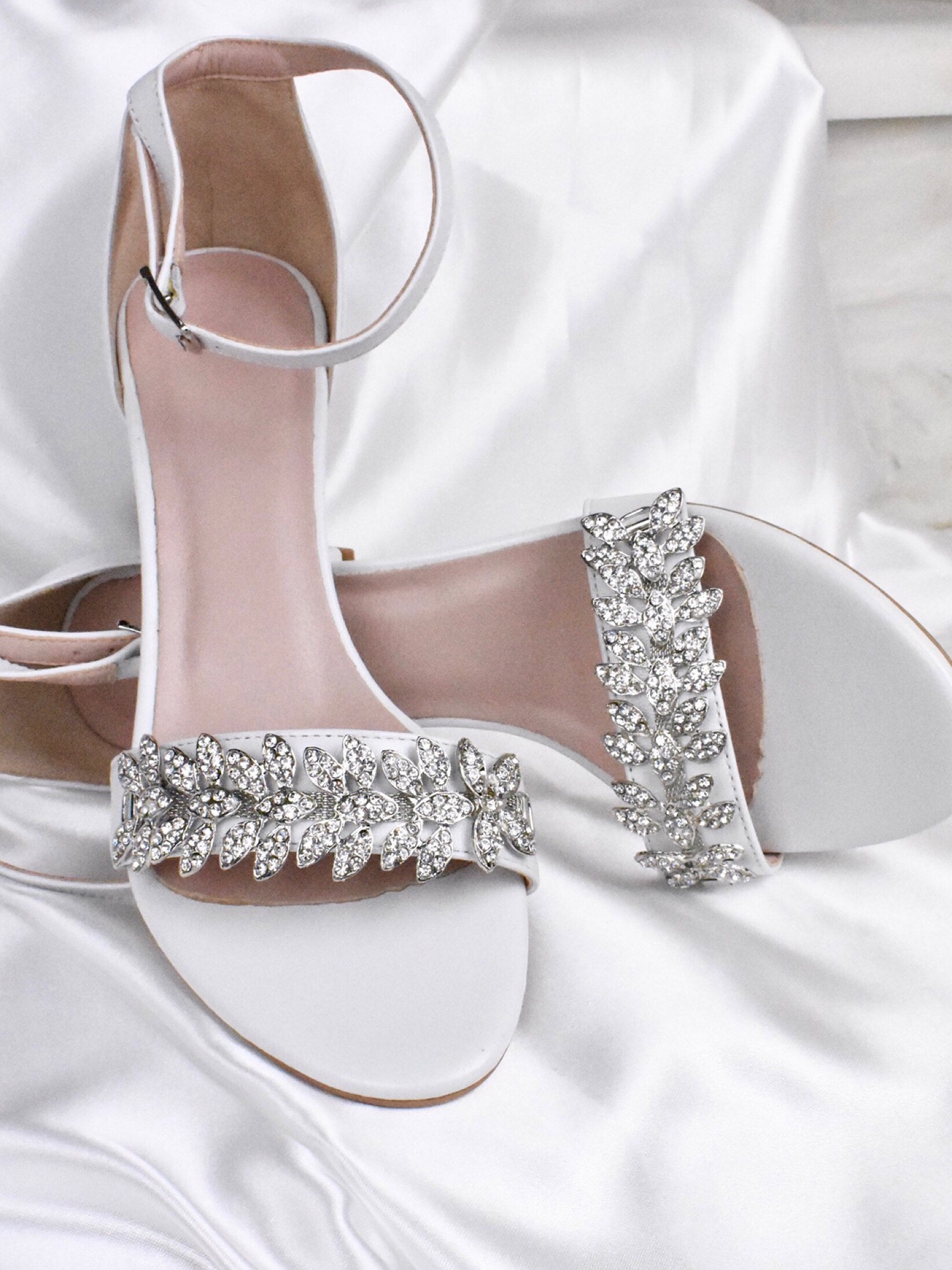 Block Heel Wedding sandals WHITE Leather wedding shoe/ Bridal | Etsy