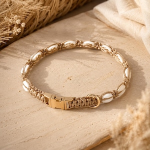 Handmade Cowrie Shell Dog Collar, Boho Coastal Pet Accessory, Gold Hardware