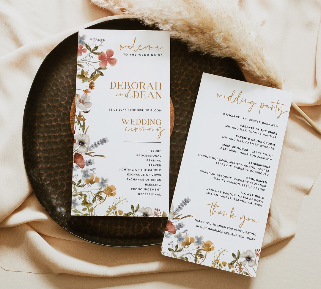 Wildflower Order of Service Floral Wedding Program Template Etsy