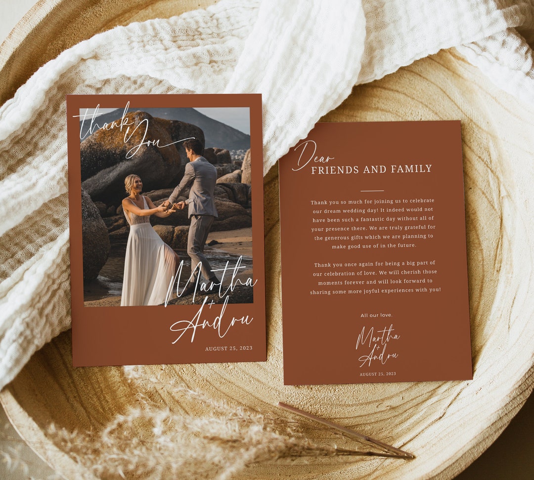 Photo Thank You Card Template, Terracotta Wedding Thank You Template ...