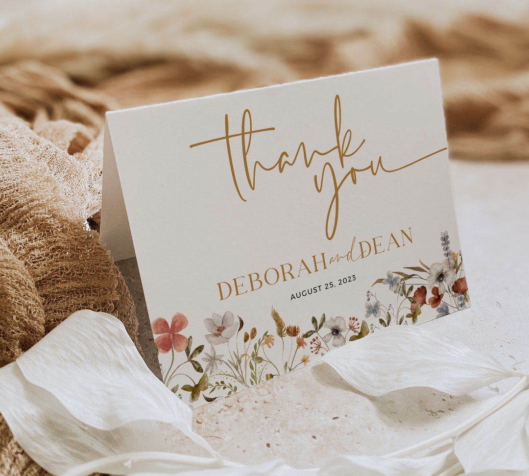 Wildflower Thank You Card Template Floral Thank You Cards - Etsy