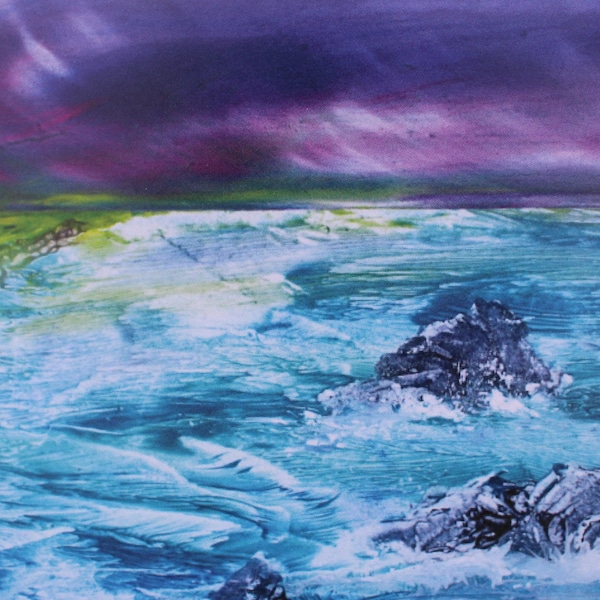 Blowing a Hoolie - Cornish Seascape Greeting Card made from my Encaustic Wax original