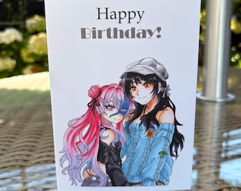 Happy Birthday Manga Card: Hand Drawn Anime Artwork, Destiny Heart Characters (A6)