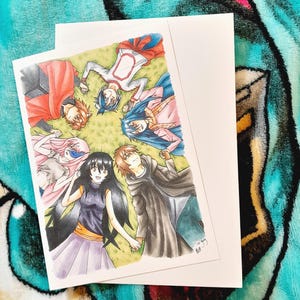 Tarjeta de cumpleaños de amistad de manga. Saludo inspirado en el anime para tu mejor amigo. Linda tarjeta de cumpleaños de arte manga hecha a mano. Regalo único para amantes del anime.