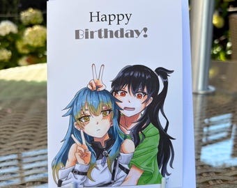 Anime Birthday Card: Hand Drawn Manga Girl Greeting A6 With Envelope