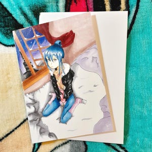 Manga Girl Geburtstagskarte Niedliches Anime Mädchen im Schlafzimmer Design Einzigartige Grußkarte für Manga Liebhaber Geburtstagsgeschenk für Anime Fans
