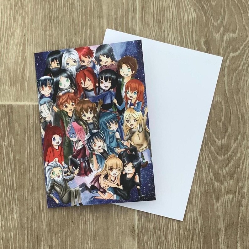 Chibi Anime Characters A6 Birthday Card With Envelope, Manga Greetings ...