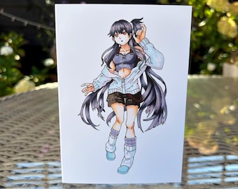 Anime Girl Birthday Card: Hand Drawn Manga Greeting A6 With Envelope