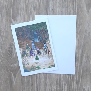 Cartão de aniversário de anime com tema de floresta mágica, saudação de amizade fofa inspirada em mangá, presente exclusivo para fãs de anime e mangá