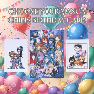 Chibi Anime A6 Grußkarte mit Umschlag, innen leer, Karte für jeden Anlass, Geburtstagskarte, Muttertagskarte, einzigartiges Geburtstagsgeschenk für Sie