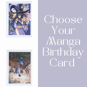 Tarjeta de cumpleaños de manga, tarjeta de felicitación de anime A6 con personajes principales de Destiny Heart, regalo único de arte manga para fanáticos del anime y otaku.