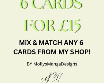 Mix & Match A6 Manga Cards Bundle, Choose Any 6, Birthday, Occasion, MollysMangaDesigns