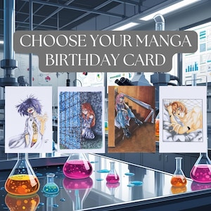 Tarjeta de felicitación de cumpleaños kawaii A6 con sobre, interior en blanco, para cualquier ocasión, geniales tarjetas de cumpleaños manga para niños y adultos, tarjeta manga