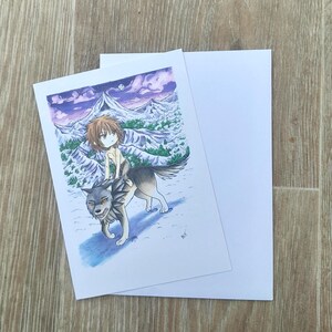 Tarjeta de cumpleaños de chico de anime chibi, linda tarjeta de felicitación de manga con temática de lobo, regalo único para amantes del anime, tarjeta de chico de manga kawaii