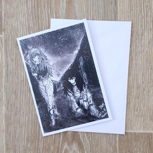 Carte d'anniversaire manga dessinée numériquement Carte de voeux anime noir et blanc avec deux jolies filles manga carte d'anniversaire pour les amateurs d'anime