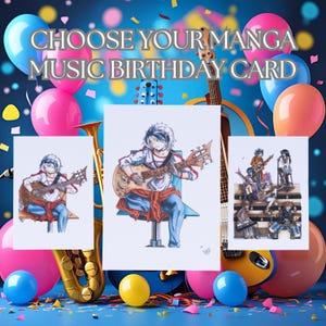 Tarjeta de felicitación A6 con música de anime kawaii y sobre, interior en blanco, para cualquier ocasión, de cumpleaños para adolescentes, regalo de cumpleaños para fanáticos del manga.