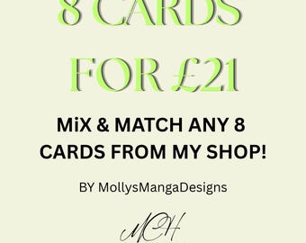 Mix & Match A6 Manga Cards Bundle, Choose Any 8, Birthday, Occasion, MollysMangaDesigns
