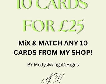 Mix & Match A6 Manga Card Bundle, Choose Any 10, Birthday, Occasion, MollysMangaDesigns