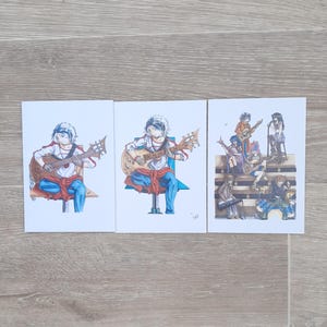 Cartão musical de anime kawaii, cartão comemorativo de guitarrista mangá A6, arte de anime original para amantes da música com tema de guitarra, cartão de mangá, cartão de coração do destino